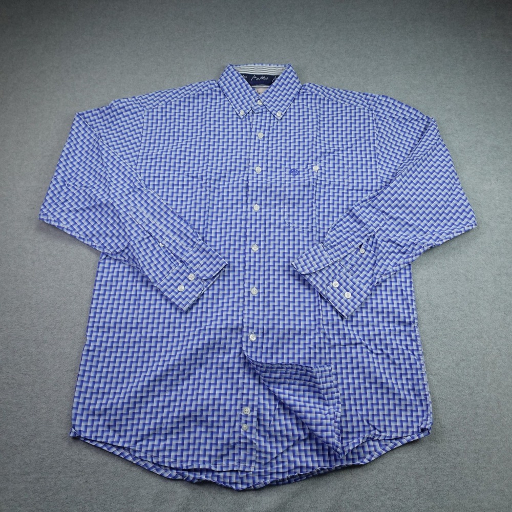 Wrangler George Strait Mens Large Blue Geometric Cowboy Cut Western Button Shirt